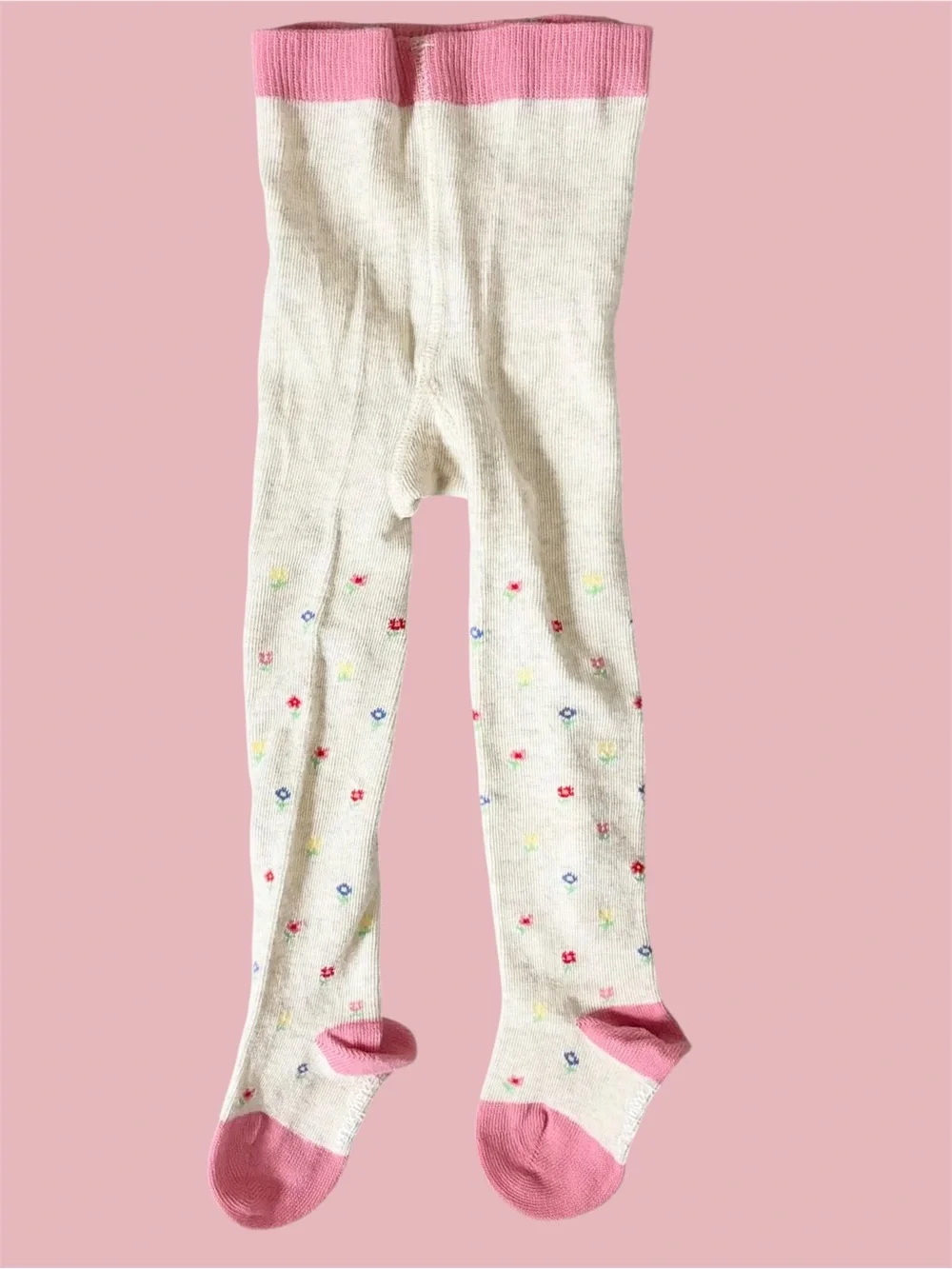 NWOT Baby Boden Everyday Floral Tights, Ivory Pink 3-6 Months Flower Cotton Soft